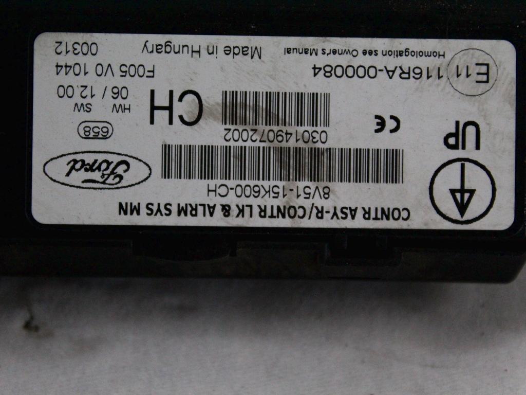 KOMPLET ODKLEPANJE IN VZIG  OEM N. 28236 KIT ACCENSIONE AVVIAMENTO ORIGINAL REZERVNI DEL FORD FIESTA CB1 CNN MK6 (09/2008 - 11/2012) BENZINA LETNIK 2010