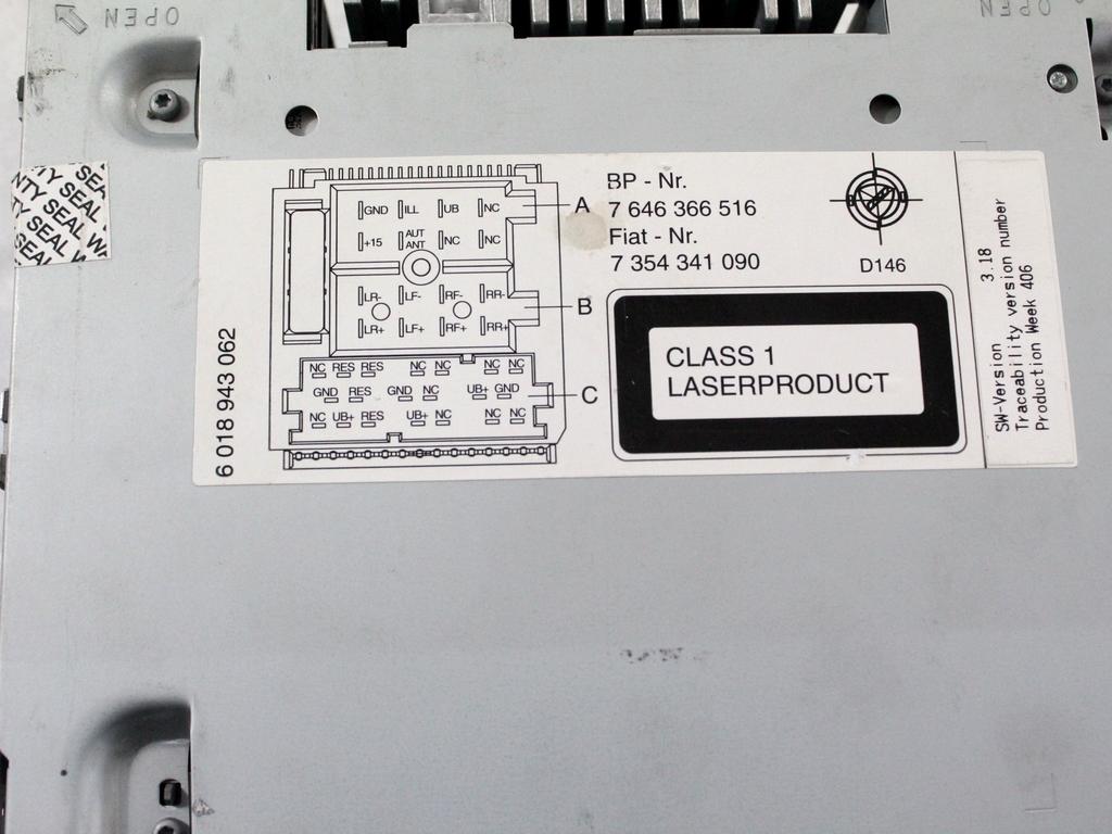 RADIO CD / OJACEVALNIK / IMETNIK HIFI OEM N. 735434109 ORIGINAL REZERVNI DEL LANCIA Y YPSILON 843 R (2006 - 2011) BENZINA LETNIK 2007