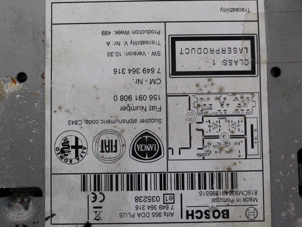 RADIO CD / OJACEVALNIK / IMETNIK HIFI OEM N. 156091908 ORIGINAL REZERVNI DEL ALFA ROMEO MITO 955 (2008 - 2018) BENZINA/GPL LETNIK 2010