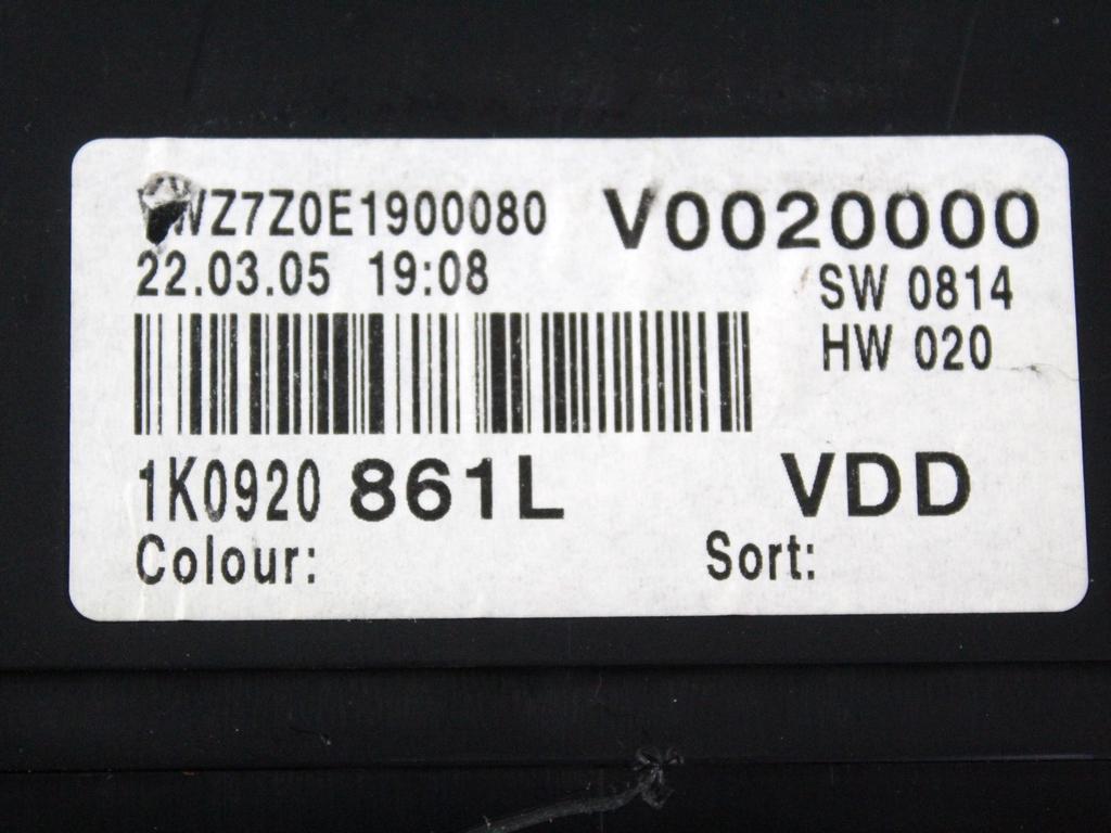 03C906056CB KIT ACCENSIONE AVVIAMENTO VOLKSWAGEN GOLF 5 1.6 B 85KW 6M 3P (2005) RICAMBIO USATO CON CENTRALINA MOTORE, QUADRO STRUMENTI, BLOCCHETTI ACCENSIONE APERTURA CON DOPPIA CHIAVE 0261S02150 1K0905851B 1K0937049N 1K0920861L