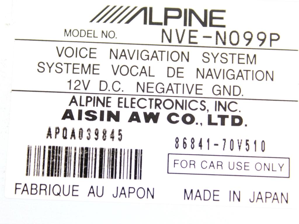 NVE-N099P SISTEMA DI NAVIGAZIONE SATELLITARE E MULTIMEDIALE CON DISPLAY ALPINE JEEP GRAND CHEROKEE 3.0 D 160KW AUT 5P (2008) RICAMBIO USATO CON CENTRALINA RETROCAMERA TUE-T150DV TME-M680EM TME-M680 HCE-C105