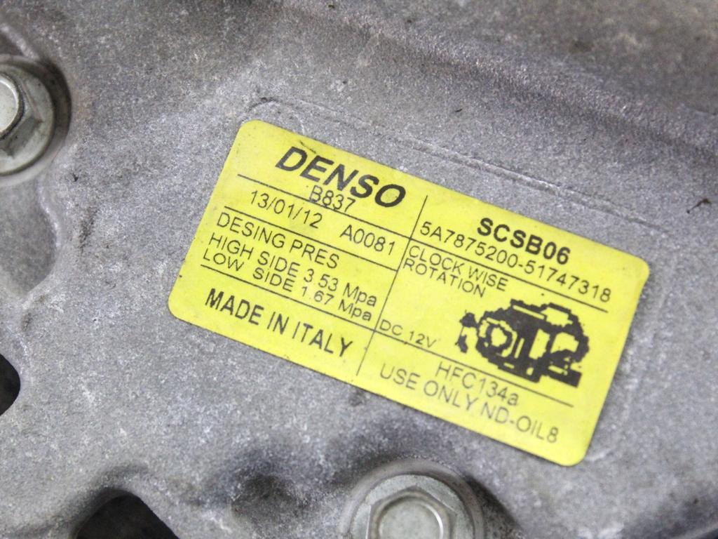 51747318 COMPRESSORE CLIMATIZZATORE CLIMA A/C FIAT 500 1.2 B 51KW 5M 3P (2012) RICAMBIO USATO 5A7875200