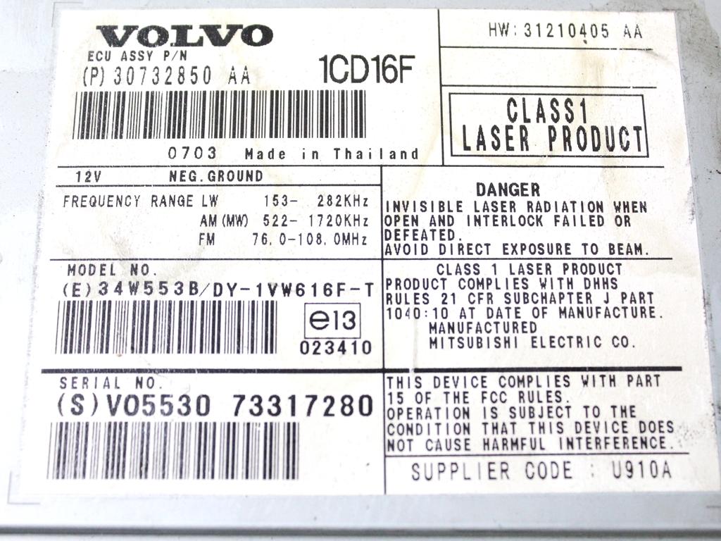 30732850 AUTORADIO VOLVO C30 1.6 D 80KW 5M 3P (2007) RICAMBIO USATO (NON FORNIAMO CODICE AUTORADIO, MA SOLO NUMERO DI TELAIO VEICOLO)