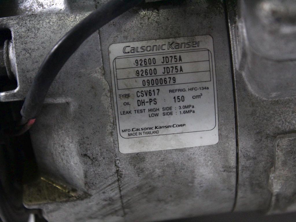 92600JD75A COMPRESSORE CLIMATIZZATORE CLIMA A/C NISSAN QASHQAI +2 2.0 D 4X4 110KW AUT 5P (2010) RICAMBIO USATO 