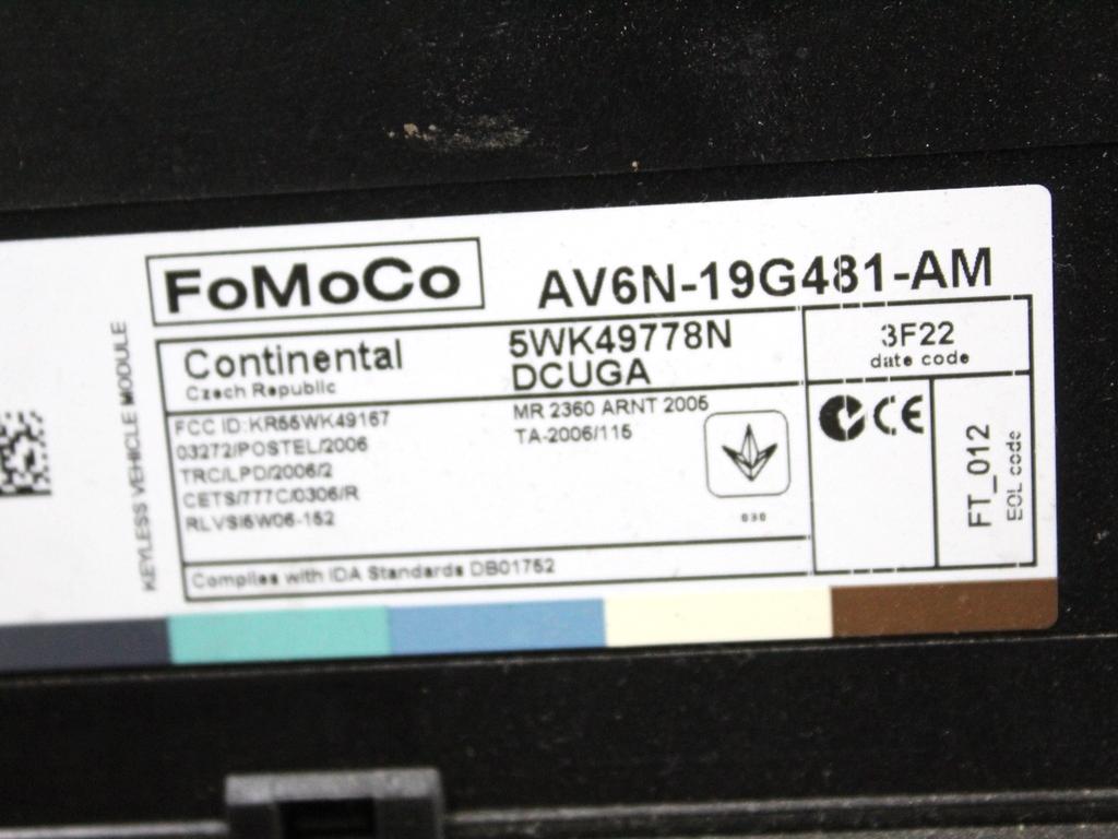 AV6N-19G481-AM CENTRALINA CHIUSURA CENTRALIZZATA FORD GRAND C-MAX 2.0 D 85KW AUT 5P (2013) RICAMBIO USATO