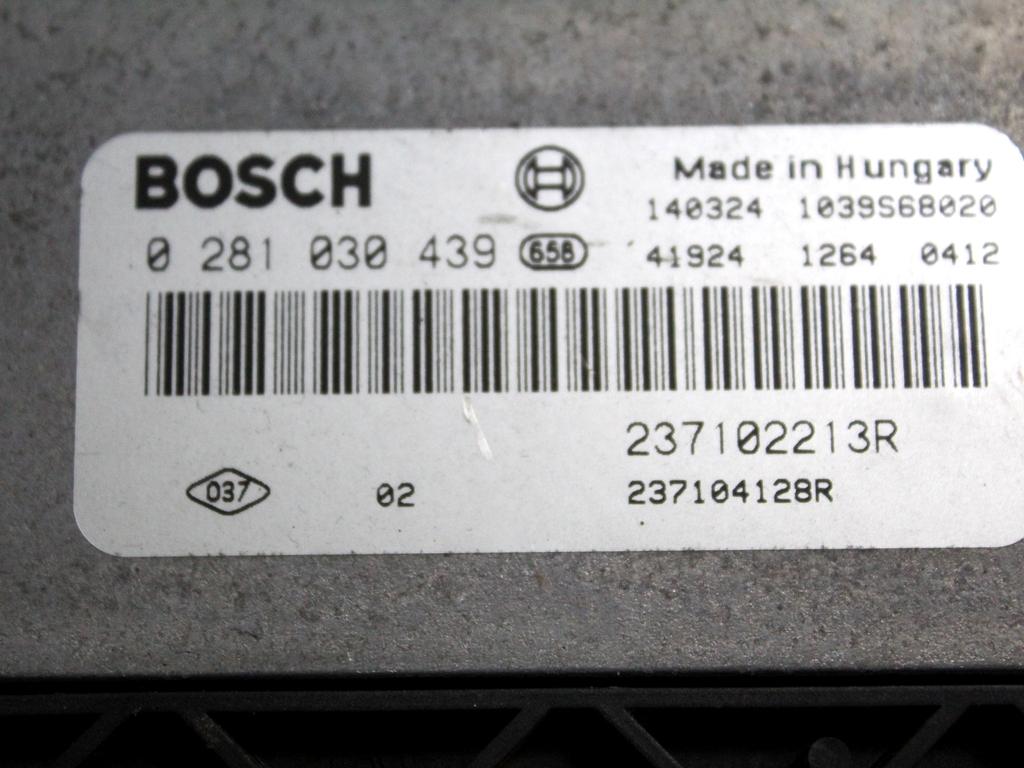 237102213R KIT ACCENSIONE AVVIAMENTO DACIA SANDERO STEPWAY 1.5 D 66KW 5M 5P (2014) RICAMBIO USATO CON CENTRALINA MOTORE, BLOCCHETTI ACCENSIONE APERTURA CON CHIAVE 237104128R 0281030439 284B12330R
