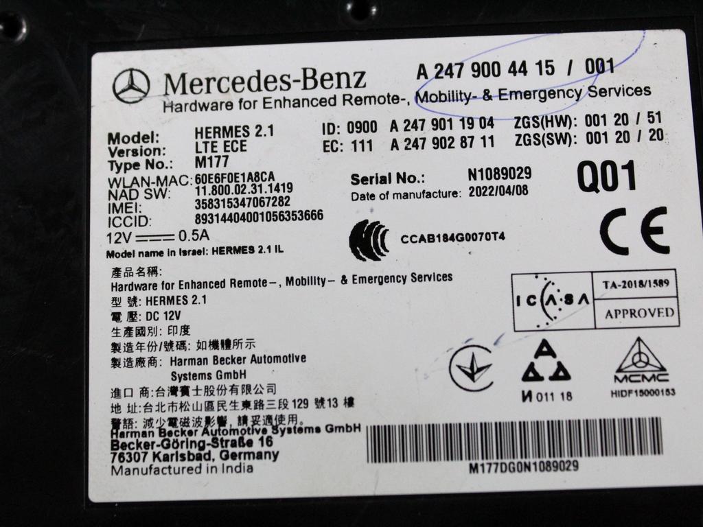 A2479004415 CENTRALINA MODULO TELEFONO BLUETOOTH MERCEDES CLASSE A 180 W177 2.0 D 85KW AUT 5P (2022) RICAMBIO USATO