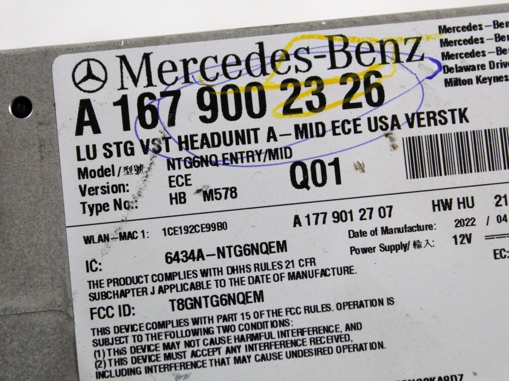 A1679002326 CENTRALINA SISTEMA DI NAVIGAZIONE SATELLITARE MERCEDES CLASSE A 180 W177 2.0 D 85KW AUT 5P (2022) RICAMBIO USATO