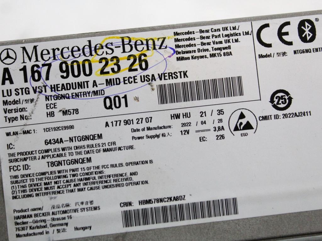 A1679002326 CENTRALINA SISTEMA DI NAVIGAZIONE SATELLITARE MERCEDES CLASSE A 180 W177 2.0 D 85KW AUT 5P (2022) RICAMBIO USATO