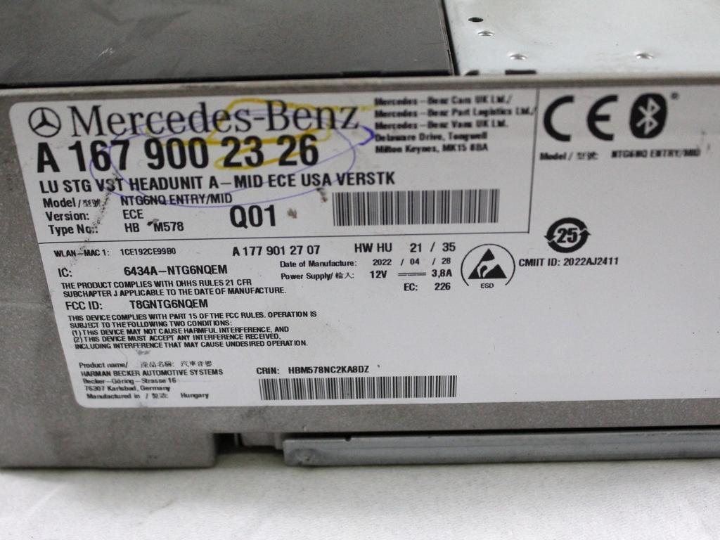 A1679002326 CENTRALINA SISTEMA DI NAVIGAZIONE SATELLITARE MERCEDES CLASSE A 180 W177 2.0 D 85KW AUT 5P (2022) RICAMBIO USATO
