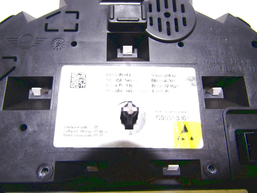 9189504 QUADRO STRUMENTI CONTACHILOMETRI MINI COOPER CABRIO 1.6 B 90KW 6M 2P (2010) RICAMBIO USATO 