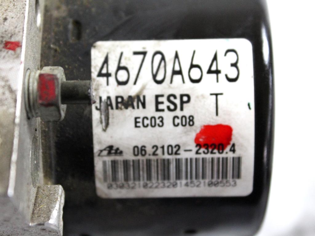 4670A643 CENTRALINA POMPA AGGREGATO ABS CITROEN C4 AIRCROSS 1.6 D 4X4 84KW 6M 5P (2012) RICAMBIO USATO 06.2102-2320.4 06.2109-6298.3 06.2613-3835.1 28.5611-6702.3