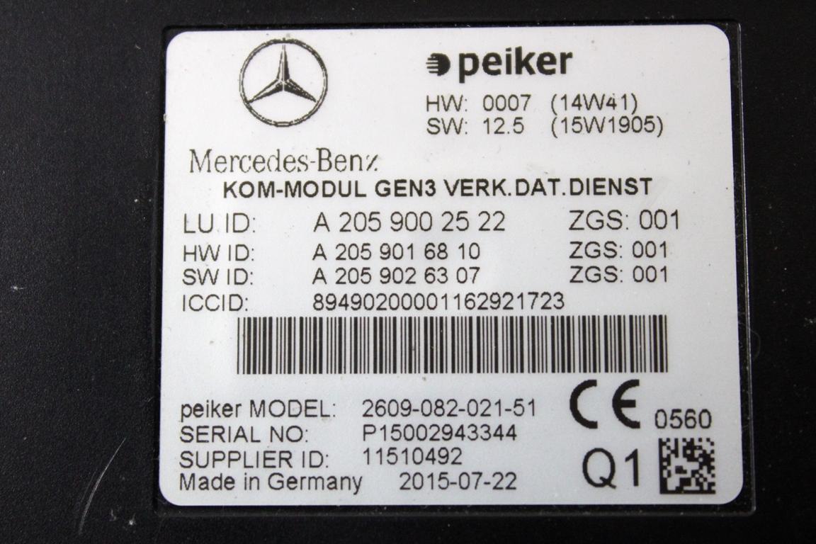 A2059002522 CENTRALINA MODULO INTERFACCIA TELEFONO MERCEDES CLASSE C 220 C205 2.2 D 125KW AUT 2P (2016) RICAMBIO USATO