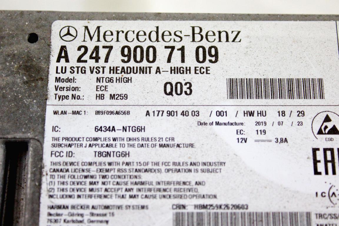 A2479007109 CENTRALINA MULTIMEDIALE SISTEMA DI NAVIGAZIONE SATELLITARE MERCEDES CLASSE CLA 180 C118 1.3 B 100KW AUT 4P (2019) RICAMBIO USATO