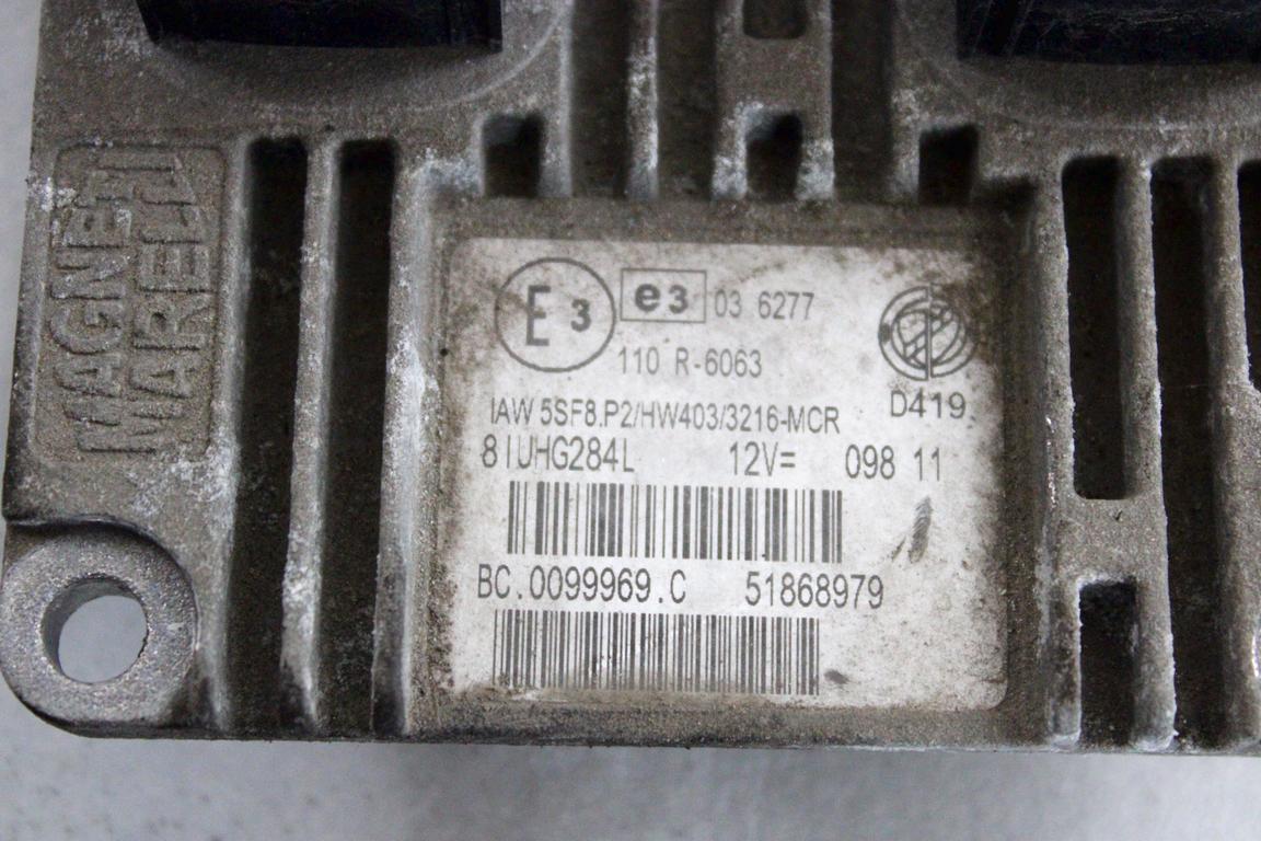51868979 KIT ACCENSIONE AVVIAMENTO FIAT PUNTO EVO 1.4 M 57KW 5M 5P (2011) RICAMBIO USATO CON CENTRALINA MOTORE, BLOCCHETTI ACCENSIONE APERTURA CON CHIAVE 51869094