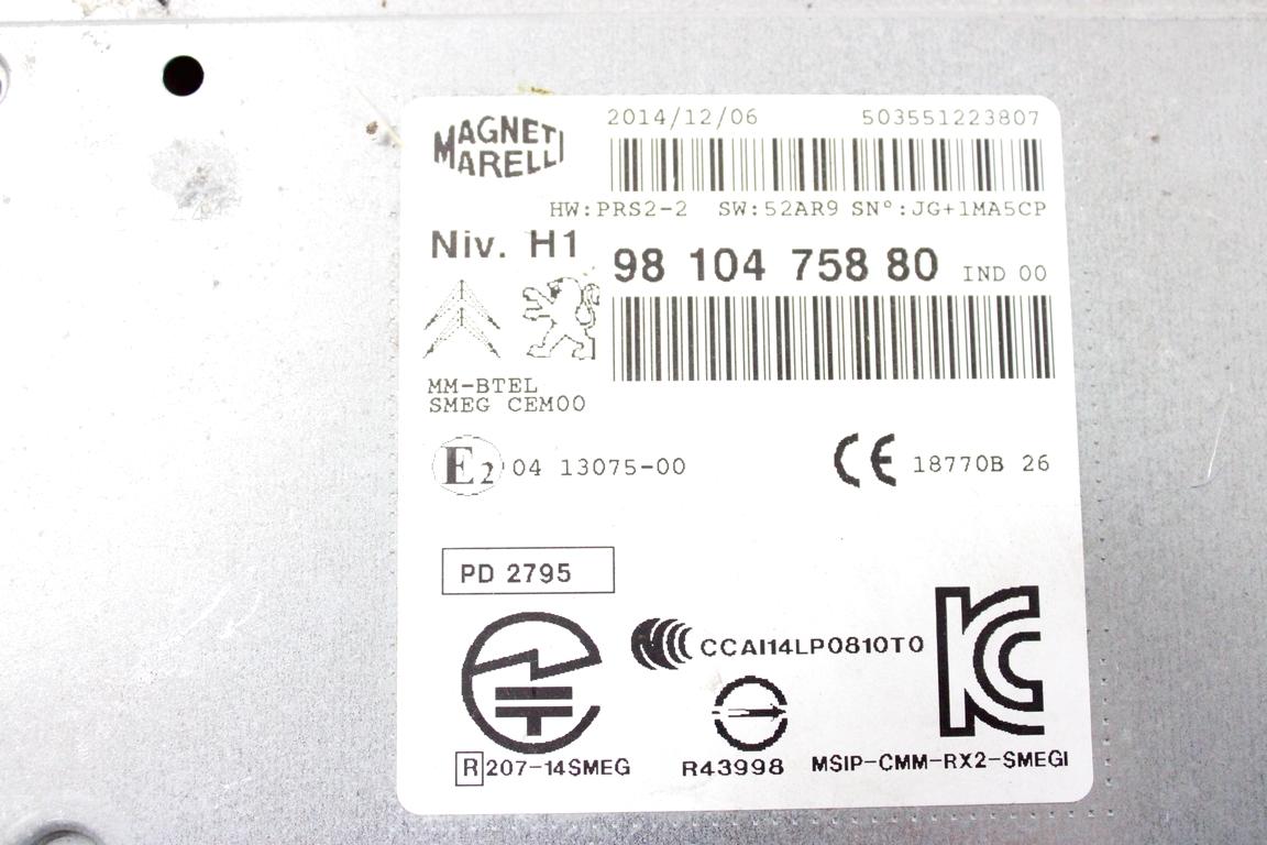 9810475880 CENTRALINA SISTEMA DI NAVIGAZIONE SATELLITARE CITROEN C4 CACTUS 1.2 B 55KW 5M 5P (2015) RICAMBIO USATO