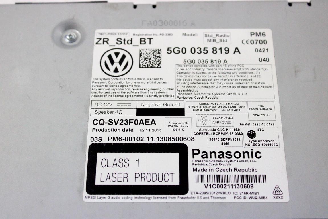 5G0035819A CENTRALINA AUTORADIO LETTORE CD VOLKSWAGEN GOLF 7 1.6 D 66KW 5M 5P (2014) RICAMBIO USATO