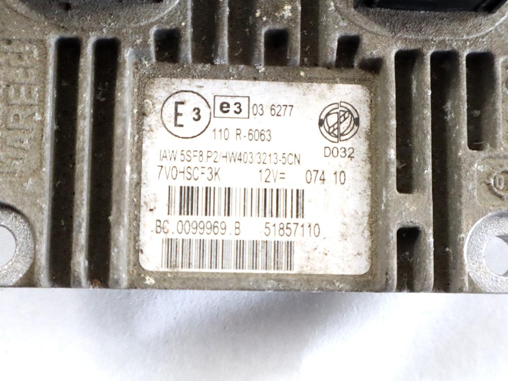 51857110 KIT ACCENSIONE AVVIAMENTO FIAT PUNTO EVO 1.4 M 57KW 5M 5P (2010) RICAMBIO USATO CON CENTRALINA MOTORE, BLOCCHETTI ACCENSIONE APERTURA CON CHIAVE 51869925 50515281