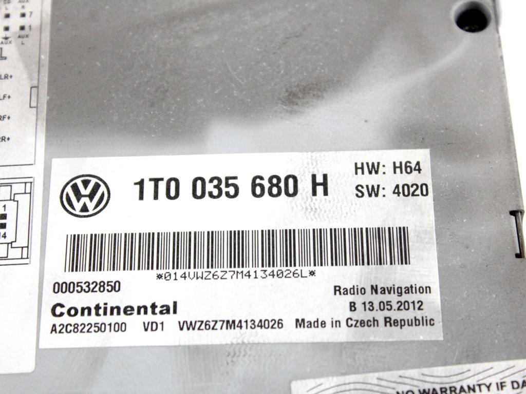 1T0035680H AUTORADIO CON SISTEMA DI NAVIGAZIONE SATELLITARE VOLKSWAGEN PASSAT SW 1.4 M 110KW AUT 5P (2012) RICAMBIO USATO 
