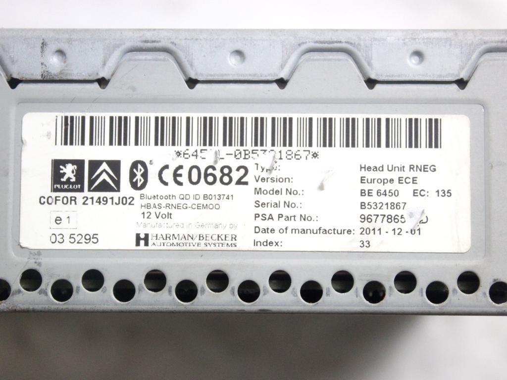 6574AA AUTORADIO CITROEN C5 SW 2.0 D 120KW AUT 5P (2012) RICAMBIO USATO (NON FORNIAMO CODICE AUTORADIO, MA SOLO NUMERO DI TELAIO VEICOLO)