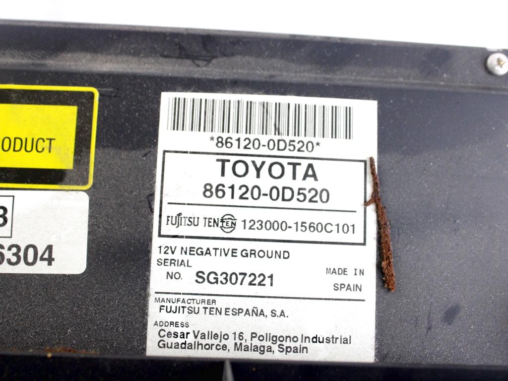 86120-0D520 AUTORADIO TOYOTA YARIS 1.4 B 74KW 5M 5P (2010) RICAMBIO USATO (NON FORNIAMO CODICE AUTORADIO, MA SOLO NUMERO DI TELAIO VEICOLO)