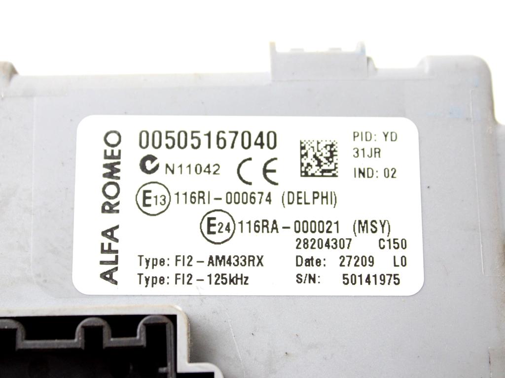 51854163 KIT ACCENSIONE AVVIAMENTO ALFA ROMEO MITO 1.4 B 114KW 6M 3P (2009) RICAMBIO USATO CON CENTRALINA MOTORE, BLOCCHETTI ACCENSIONE APERTURA CON CHIAVE 50515281 505167040