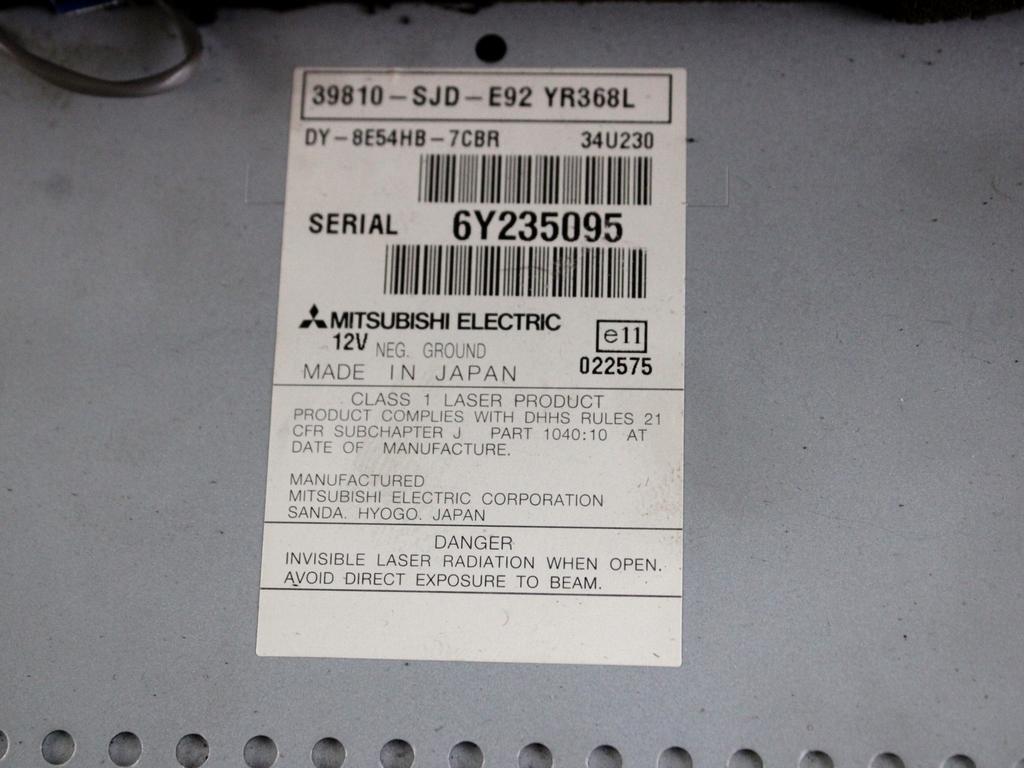 39810-SJD-E92 AUTORADIO HONDA FR-V 1.8 B 103KW 6M 5P (2007) RICAMBIO USATO (NON FORNIAMO CODICE AUTORADIO, MA SOLO NUMERO DI TELAIO VEICOLO)