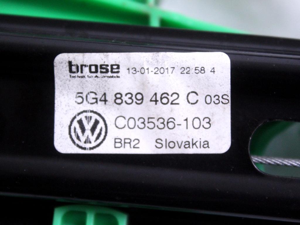 5G4839462C MOTORINO MECCANISMO ALZA-VETRO ALZA-CRISTALLO PORTA POSTERIORE DESTRA VOLKSWAGEN GOLF 7 1.6 D 81KW 5M 5P (2017) RICAMBIO USATO 5Q4959812D