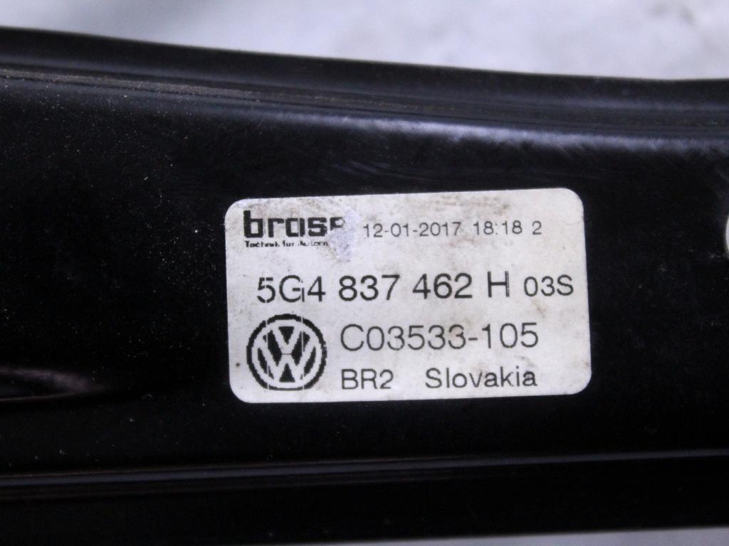 5G4837462H MOTORINO MECCANISMO ALZA-VETRO ALZA-CRISTALLO PORTA ANTERIORE DESTRA VOLKSWAGEN GOLF 7 1.6 D 81KW 5M 5P (2017) RICAMBIO USATO 5Q4959802B