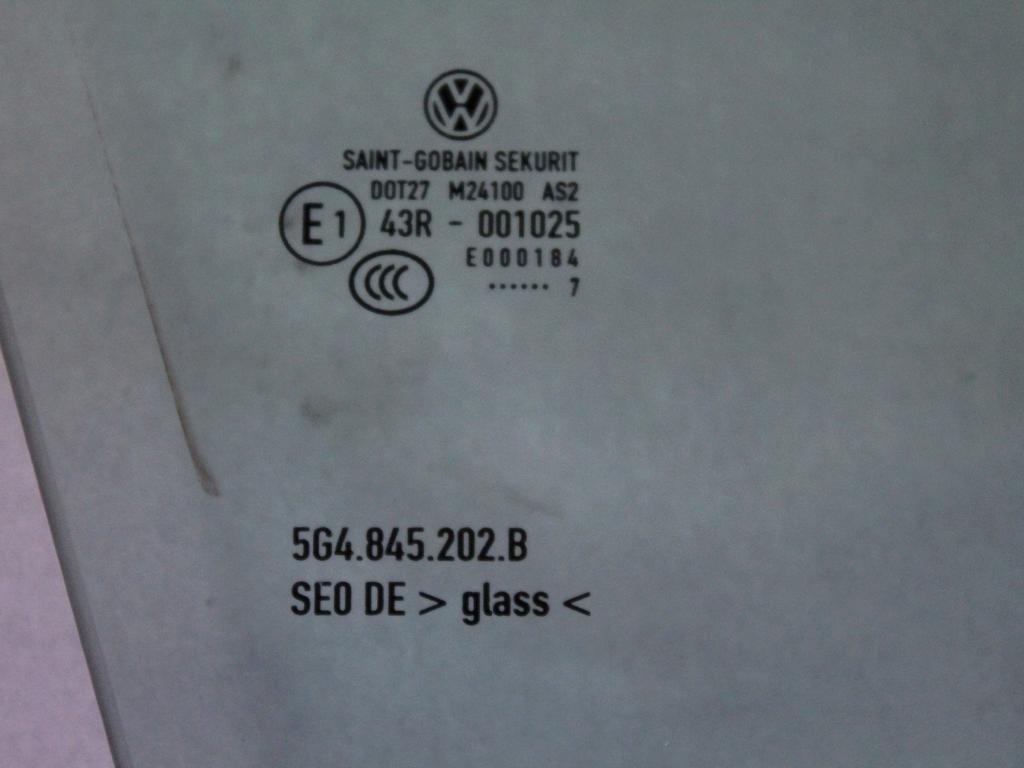 5G4845202B VETRO SCENDENTE PORTA ANTERIORE DESTRA VOLKSWAGEN GOLF 7 1.6 D 81KW 5M 5P (2017) RICAMBIO USATO