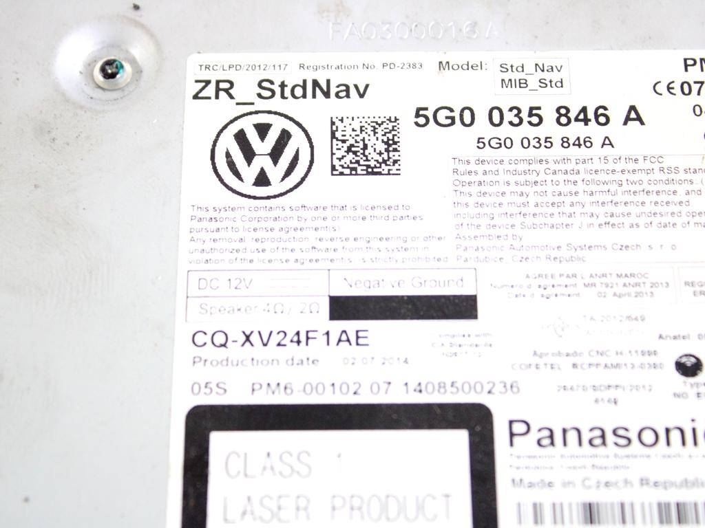 5G0035846A CENTRALINA MULTIMEDIALE SISTEMA DI NAVIGAZIONE SATELLITARE VOLKSWAGEN GOLF 7 1.6 D 81KW 6M 5P (2014) RICAMBIO USATO