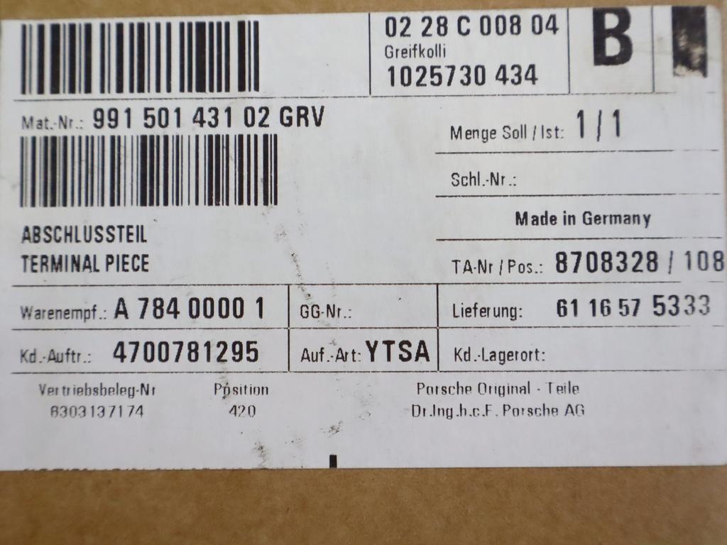 99150153102 LAMIERATO INTERNO SUPERIORE RIVESTIMENTO PARAURTI ANTERIORE PORSCHE 911 991 GT3 (2015) RICAMBIO USATO