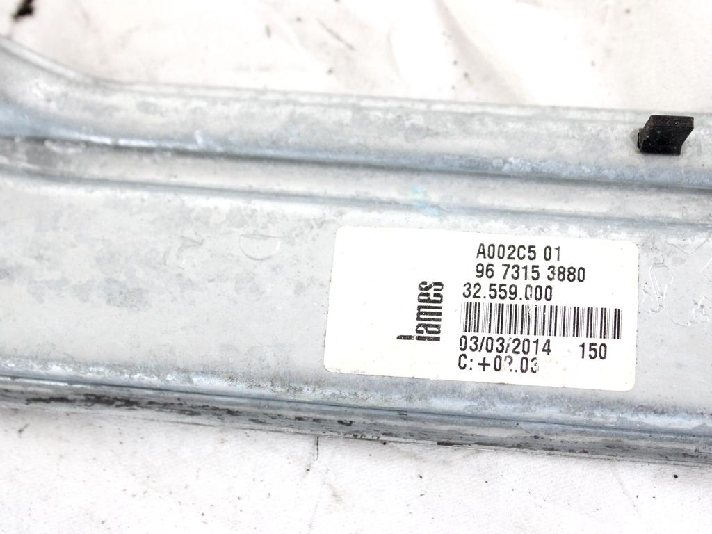 9673153880 MECCANISMO ALZA-VETRO ALZA-CRISTALLO PORTA POSTERIORE DESTRA MANUALE PEUGEOT 208 1.4 D 50KW 5M 5P (2014) RICAMBIO USATO