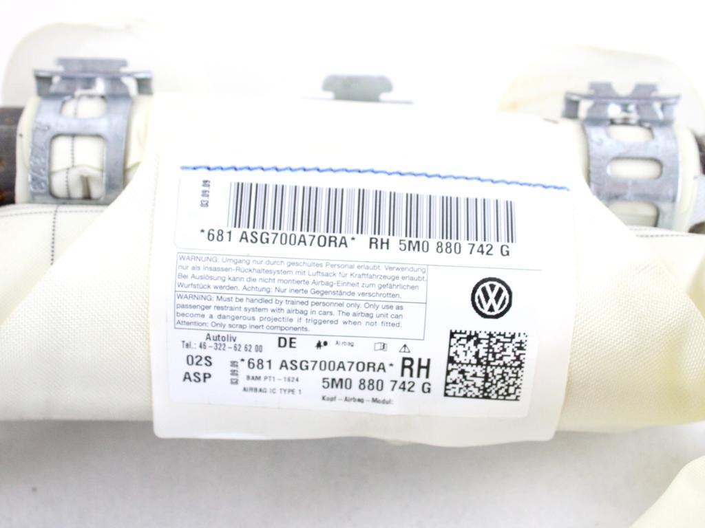 5M0880742G AIRBAG LATERALE A TENDINA LATO DESTRO VOLKSWAGEN GOLF PLUS 1.4 B 90KW 6M 5P (2009) RICAMBIO USATO