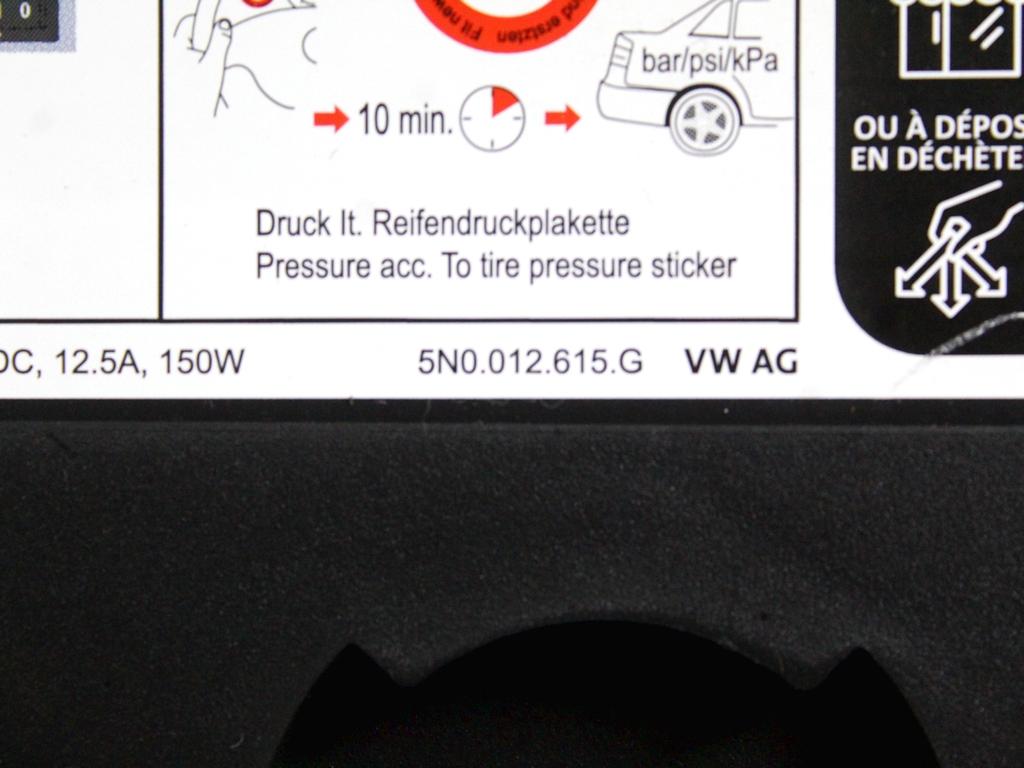 5N0012615G KIT COMPRESSORE GONFIAGGIO PNEUMATICI VOLKSWAGEN GOLF 8 GTD 2.0 D 147KW 5P (2023) RICAMBIO USATO