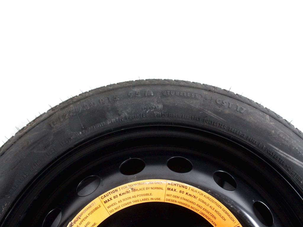 46756194 RUOTINO DI SCORTA CONTINENTAL T125/80 R15 95M ALFA ROMEO GT 2.0 B 122KW 5M 3P (2007) RICAMBIO USATO CON CERCHIO IN FERRO DA 15 POLLICI 5 FORI 4,00BX15H ET35 INTERASSE 5X100 
