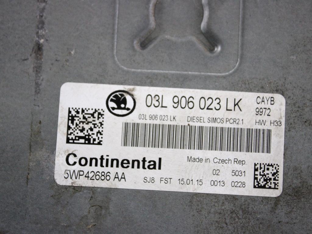 03L906023LK KIT ACCENSIONE AVVIAMENTO SKODA RAPID 1.6 D 66KW 5M 5P (2015) RICAMBIO USATO CON CENTRALINA MOTORE, BLOCCHETTI ACCENSIONE APERTURA, QUADRO STRUMENTI CONTACHILOMETRI 6R0937086R 6RA905865A