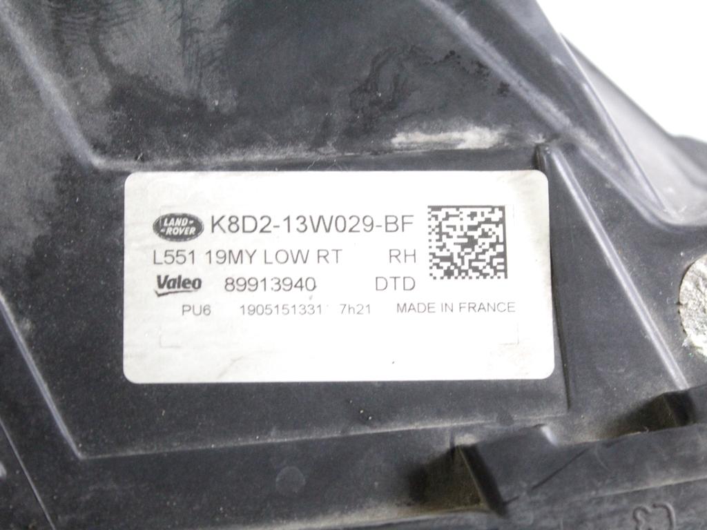 K8D2-13W029-BF FARO FANALE ANTERIORE DESTRO LED LAND ROVER RANGE ROVER EVOQUE L551 MHEV 2.0 I 4X4 110KW AUT 5P (2019) RICAMBIO USATO