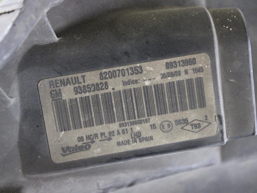 8200701353 FARO FANALE ANTERIORE DESTRO RENAULT TRAFIC 2.0 D 84KW 6M 2P (2007) RICAMBIO USATO 