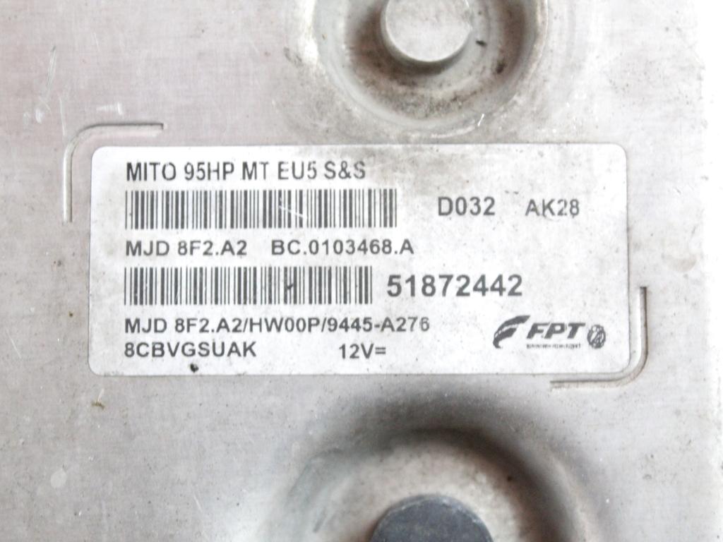 51872442 KIT ACCENSIONE AVVIAMENTO ALFA ROMEO MITO 1.3 D 70KW 6M 3P (2010) RICAMBIO USATO CON CENTRALINA MOTORE, BLOCCHETTI ACCENSIONE APERTURA CON CHIAVE 50518121
