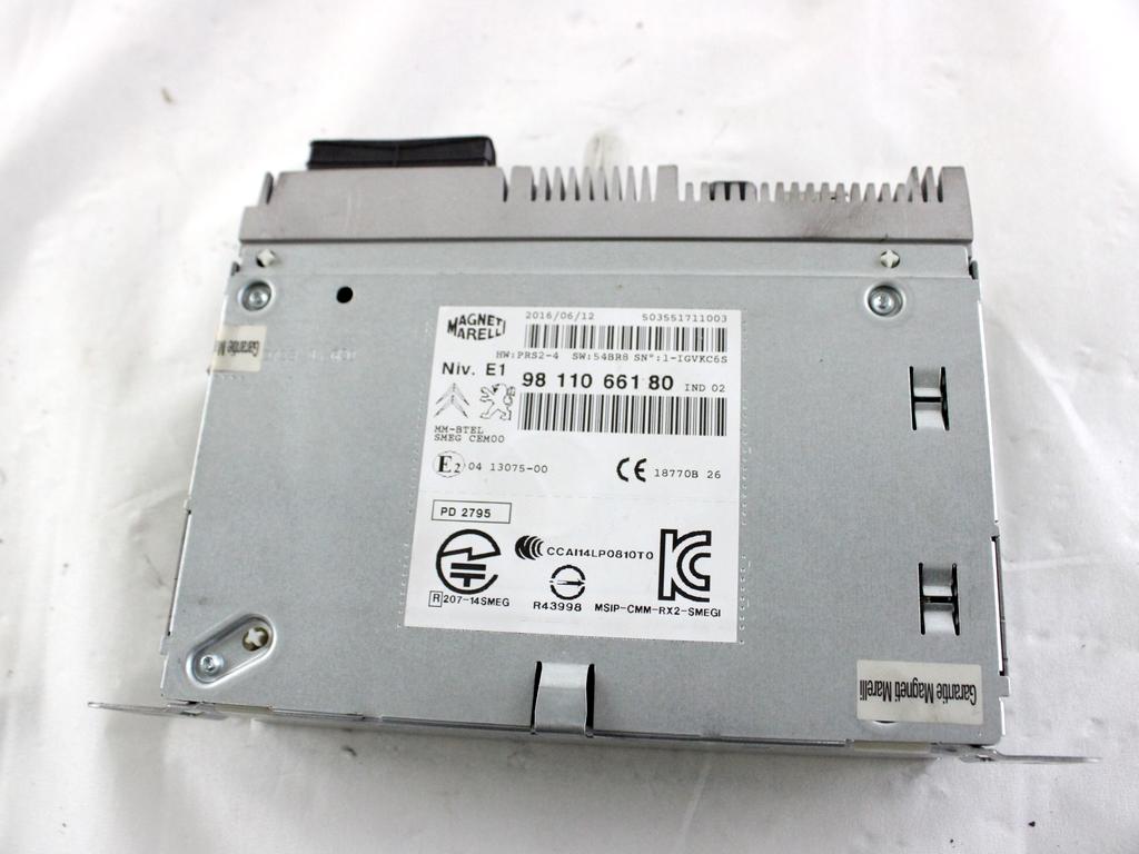 9811066180 AUTORADIO SISTEMA MULTIMEDIALE PEUGEOT 208 1.6 D 55KW 5M 5P (2017) RICAMBIO USATO (NON FORNIAMO CODICE AUTORADIO, MA SOLO NUMERO DI TELAIO VEICOLO)