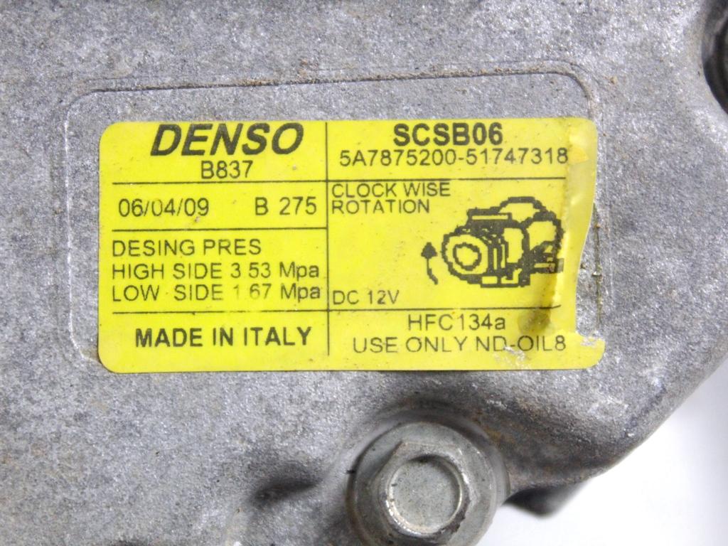 51747318 COMPRESSORE CLIMATIZZATORE CLIMA A/C FIAT PANDA 1.2 M 44KW 5M 5P (2009) RICAMBIO USATO