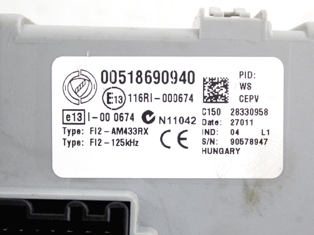 51899832 KIT ACCENSIONE AVVIAMENTO FIAT PUNTO EVO 1.2 B 51KW 5M 3P (2011) RICAMBIO USATO CON CENTRALINA MOTORE, BLOCCHETTI ACCENSIONE APERTURA CON CHIAVE 51869094