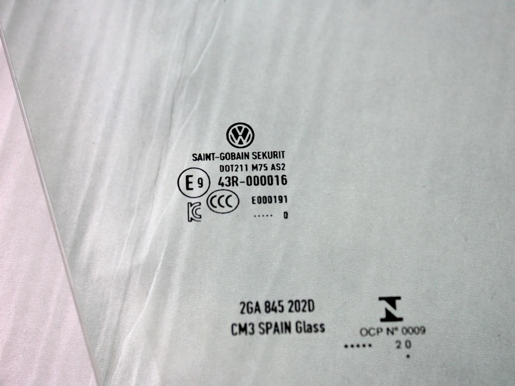 2GA845202D VETRO SCENDENTE PORTA ANTERIORE DESTRA VOLKSWAGEN T-ROC 1.5 B 110KW AUT 5P (2020) RICAMBIO USATO 