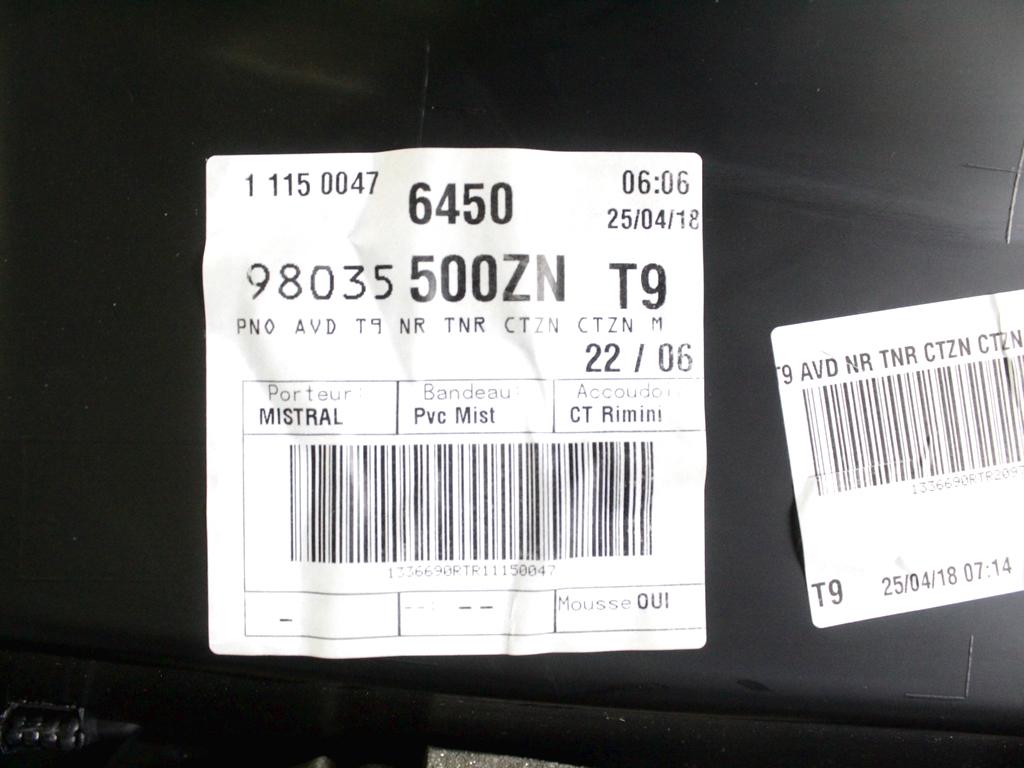 98035500ZD PANNELLO INTERNO PORTA ANTERIORE DESTRA PEUGEOT 308 1.5 D 96KW 6M 5P (2018) RICAMBIO USATO 