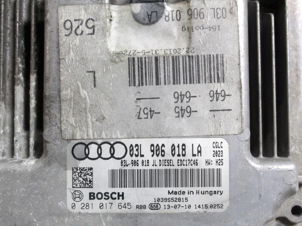 03L906018LA KIT ACCENSIONE AVVIAMENTO AUDI A6 C7 SW 2.0 D 130KW 6M 5P (2013) RICAMBIO USATO CON CENTRALINA MOTORE , BLOCCHETTI ACCENSIONE APERTURA CON CHIAVE 4H0905852C 4H0907063CF 4G8920932S 