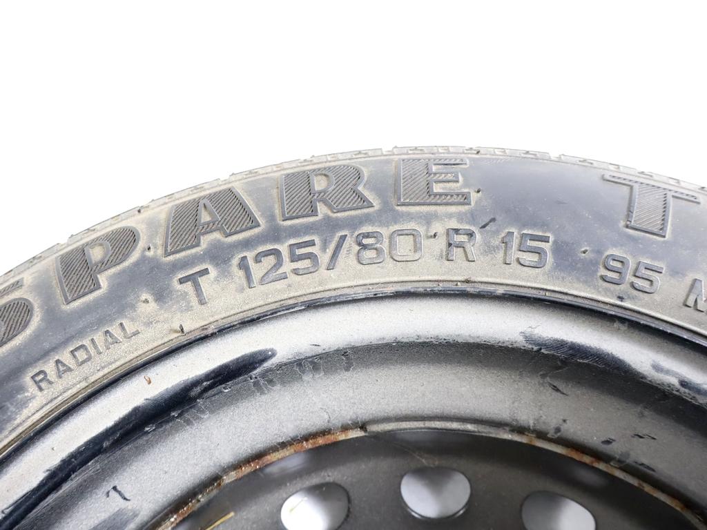 52101548 RUOTINO DI SCORTA PIRELLI T125/80 R15 95M LANCIA MUSA 1.3 D 66KW 5M 5P (2008) RICAMBIO USATO INTERASSECON CERCHIO IN FERRO  DA 15 POLLICI 4 FORI 4,00BX15H ET35 4X98