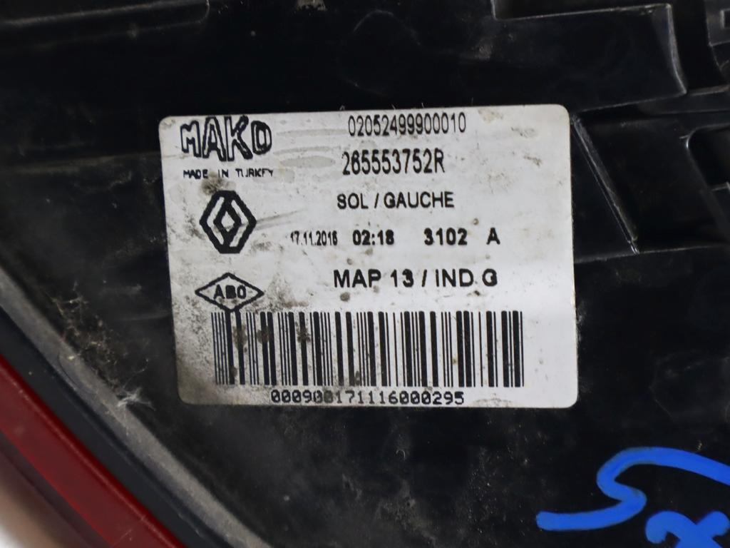 265553752R FARO FANALE POSTERIORE SINISTRO PARTE ESTERNA RENAULT CLIO 1.2 B 54KW 5M 5P (2017) RICAMBIO USATO 