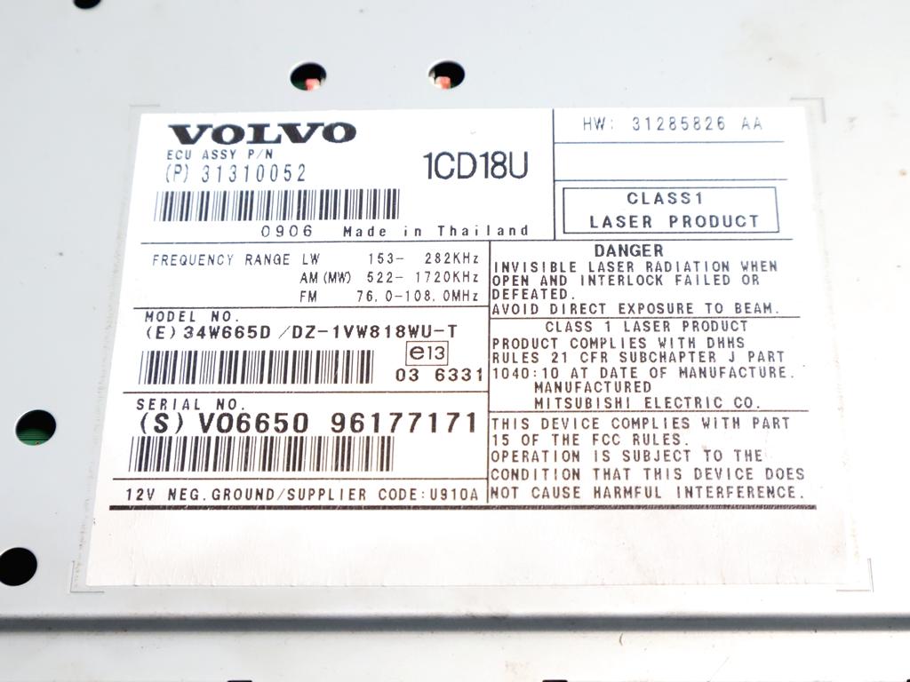 31310052 AUTORADIO VOLVO V50 SW 2.0 D 100KW 6M 5P (2009) RICAMBIO USATO (NON FORNIAMO CODICE AUTORADIO, MA SOLO NUMERO DI TELAIO VEICOLO)