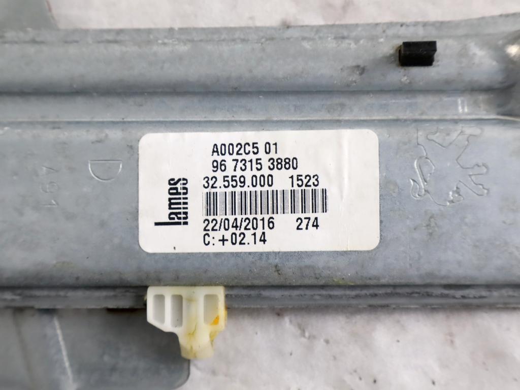 9673153880 MECCANISMO ALZA-VETRO ALZA-CRISTALLO PORTA POSTERIORE DESTRA MANUALE PEUGEOT 208 1.6 D 55KW 5M 5P (2017) RICAMBIO USATO